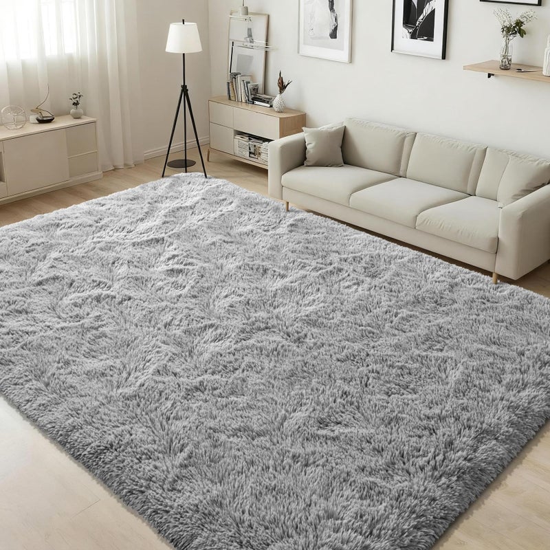 ISEAU Fluffy Dorm, College, Apartment, Bedroom Rug, 4 x 6 Feet Shaggy Area Rugs Floor Mat for Living Room Fuzzy Carpet Comfy Nursery Mats Bedside Kids Boys Room Home Decor, Grey - Image 1